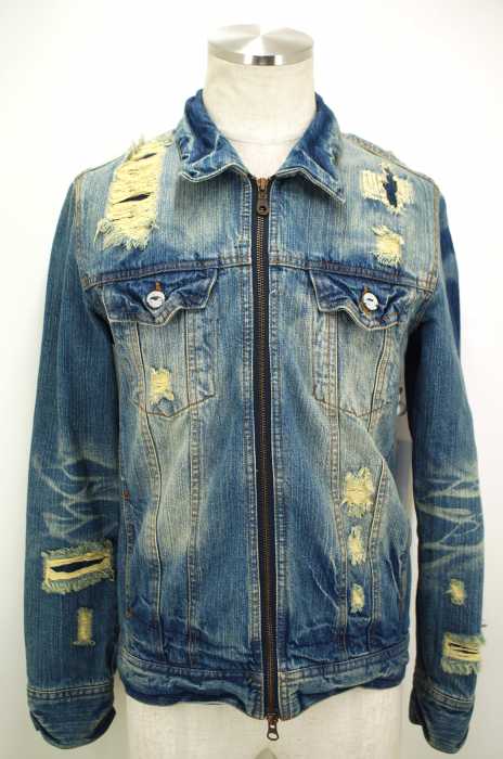 JACK ROSE (ジャックローズ) クラッシュ加工ジップアップデニムジャケット Gジャン メンズ アウター