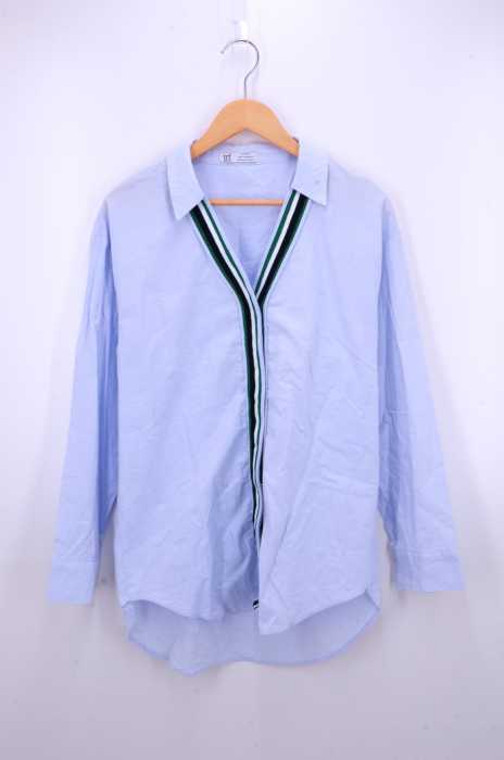 ZARA TRF (ザラティーアールエフ) リブライン 比翼 スキッパーロングシャツ レディース トップス