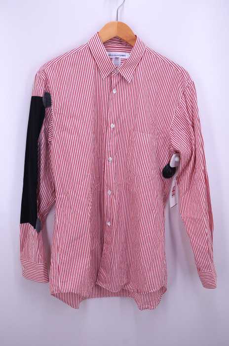 COMME des GARCONS SHIRT（コムデギャルソンシャツ） W13 05AW ナイロン切替 サークルニットパッチ装飾 ストライプ柄コットンボタンシャツ メンズ トップス