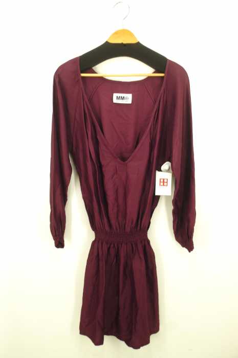MM6 Maison Margiela （エムエムシックス メゾンマルジェラ） 08AW ウエストギャザー切替 Vネックサテンワンピース レディース ワンピース