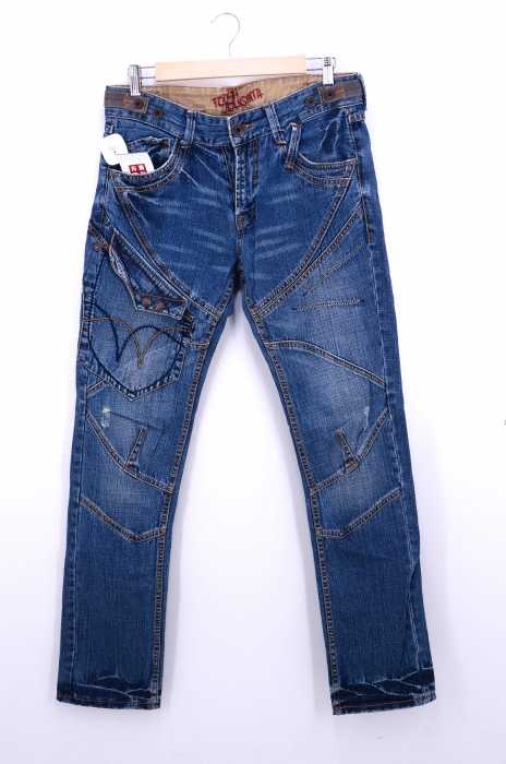 TOUGH Jeansmith（） USED加工 ペイントロゴプリント ビッグポケットバイカーデニム メンズ パンツ