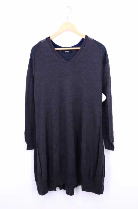 ZUCCa （ズッカ） ドッキングセーター 異素材切替 Vネックロングニットワンピース レディース ワンピース