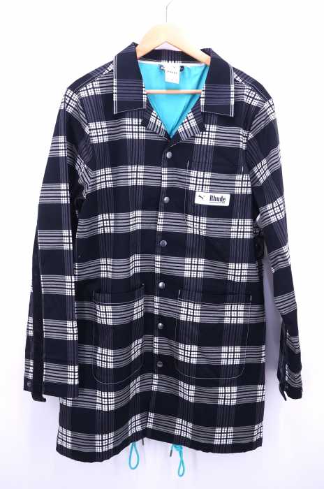 PUMA × RHUDE (プーマ ルード) 19AW AOP コート マドラスチェック柄 スナップボタンステンカラーコート メンズ アウター