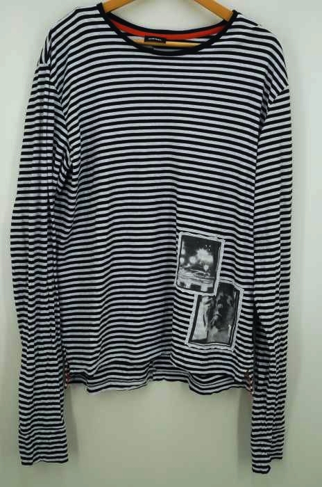 DIESEL（ディーゼル） ォトパッチ付きボーダーロングスリーブクルーネックTシャツ メンズ トップス