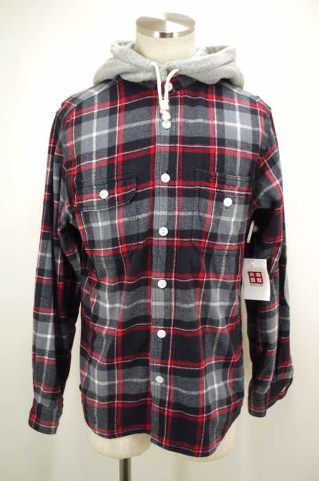 BEAMS （ビームス） エルボーパッチ付きフーデッドネルシャツ メンズ トップス