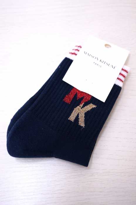 MAISON KITSUNE（メゾンキツネ） ラメロゴ刺繍 リブニットソックス レディース ファッション雑貨