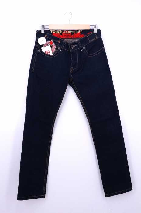 TOUGH Jeansmith() GOD SAVE THE CHAIRMAN バックポケット刺繍 ワッペン装飾 ストレートデニム メンズ パンツ
