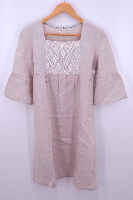 Un Peu アンプー レース装飾 ギャザースリーブ ボックスネックリネンプルオーバーワンピース レディース ワンピース ブランド古着買取販売バズストア