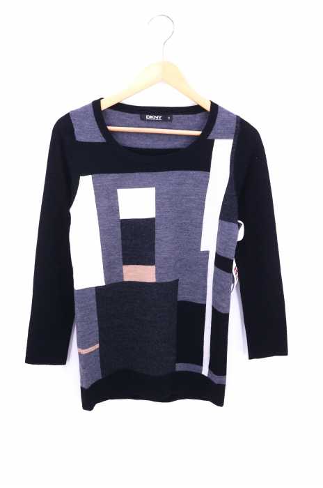 DKNY （ダナキャランニューヨーク） パネル切替 ライトウールクルーネックニット レディース トップス