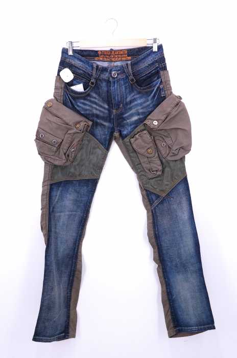 TOUGH Jeansmith() USED加工 デニムドッキングデザイン 異素材切替 ビッグポケットカーゴパンツ メンズ パンツ