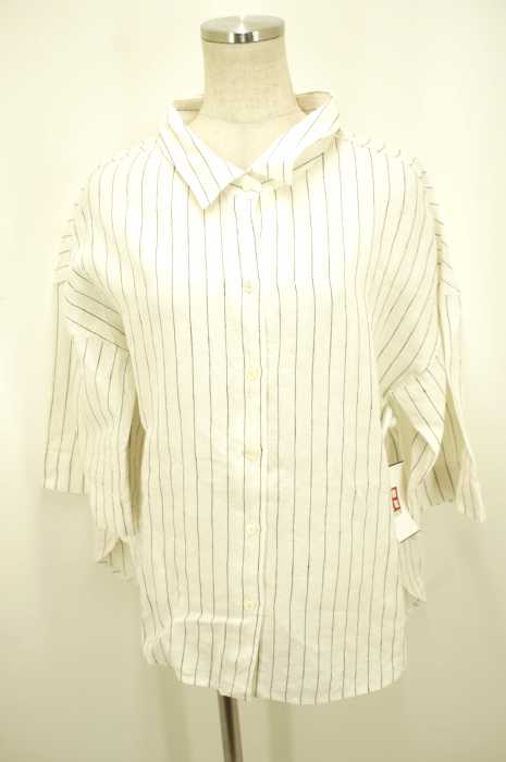 rope ternal　（ロペエターナル） リネンストライプドロップショルダー七分袖ボタンシャツ レディース トップス