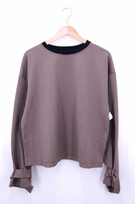 ZARA（ザラ） 千鳥格子柄 ワイドシルエット ベルトスリーブプルオーバー レディース トップス