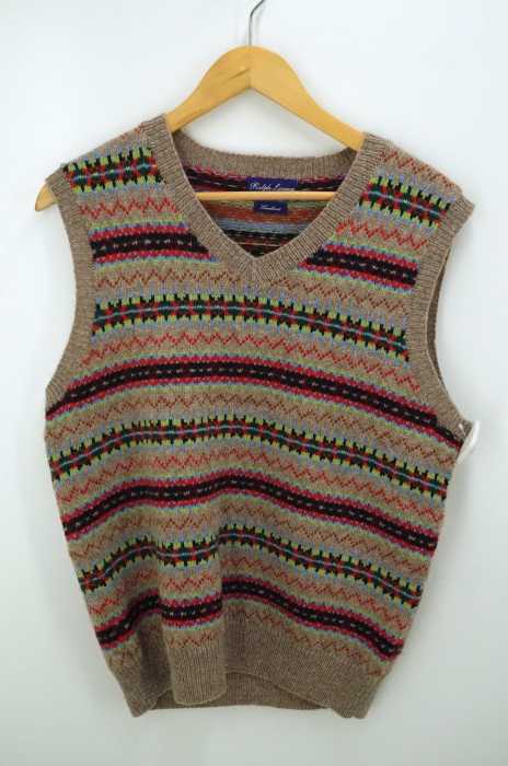 RALPH LAUREN PURPLE LABEL（ラルフローレンパープルレーベル） Handknit 総柄Vネックニットベスト メンズ トップス