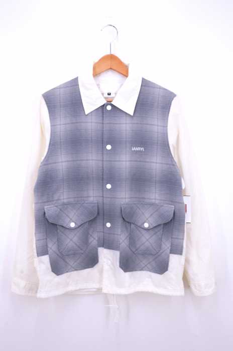 GANRYU（ガンリュウ） AD2014 14AW オンブレチェック柄 ネル生地切替 バックメッセージプリント ナイロンコーチジャケット メンズ アウター