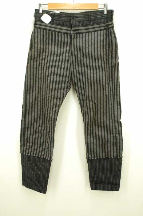 COMME des GARCONS HOMME PLUS (コムデギャルソンオムプリュス) AD2002 ストライプ柄ポリ縮絨加工レイヤードパンツ メンズ アウター