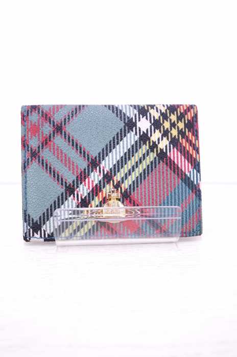 Vivienne Westwood （ヴィヴィアンウエストウッド） オーブ装飾 バイアスチェック柄 レザーカードケース レディース 財布・ケース