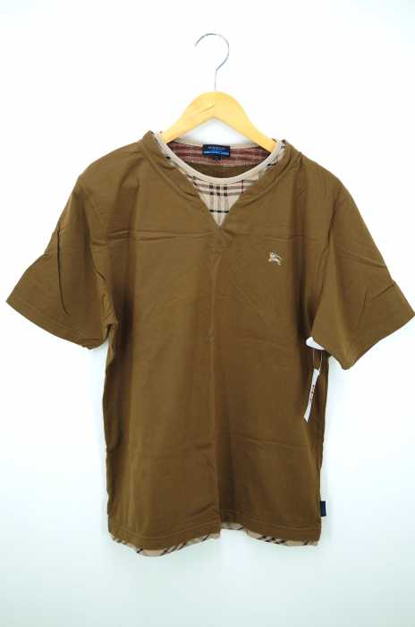 BURBERRY BLUE LABEL(バーバリーブルーレーベル) チェック柄切替 フェイクレイヤードデザインクルーネックカットソー メンズ トップス