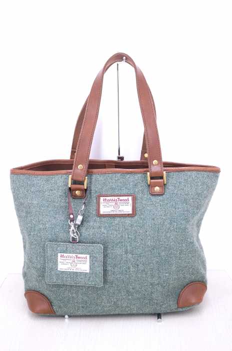Harris Tweed（ハリスツイード） ロゴワッペン刺繍 レザー切替 ツイードウールトートバッグ メンズ バッグ