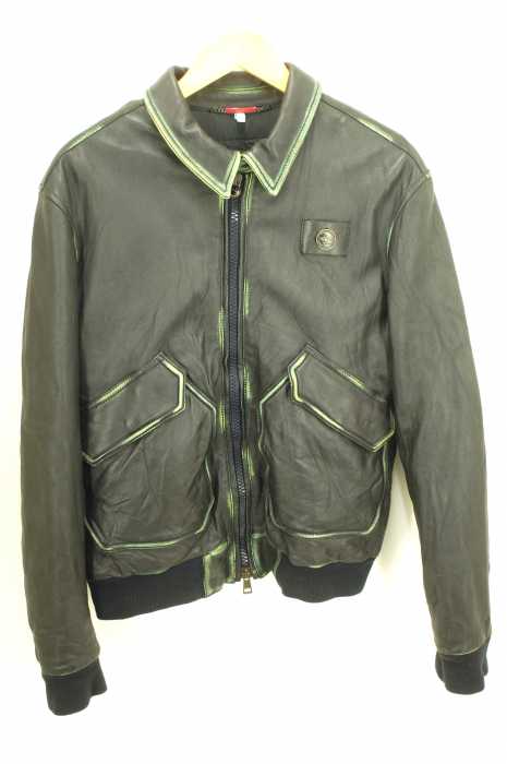 ARMANI JEANS（アルマーニジーンズ） 加工デザインフルジップアップレザージャケット メンズ アウター