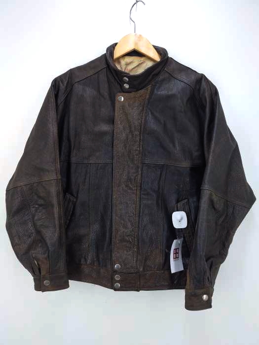 USED古着（ユーズドフルギ） 裏地ゴルフ柄 ドルマンスリーブ シングルライダースジャケット メンズ アウター