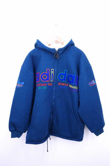 adidas （アディダス） 90s デサント社製 ロゴワッペン刺繍 中綿 オーバーサイズジップアップパーカー メンズ トップス