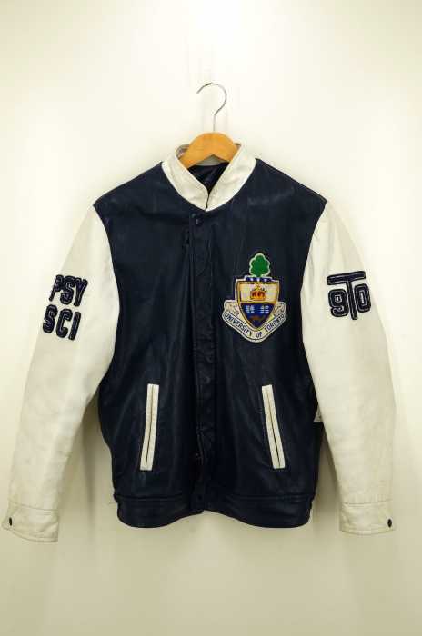 USED古着  （ユーズドフルギ） 70s~80s カレッジロゴ ワッペン刺繍 レザースタジャン メンズ アウター