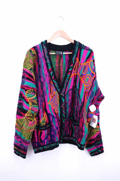 COOGI (クージー) 幾何学柄 オーバーサイズ 3Dニットカーディガン メンズ トップス