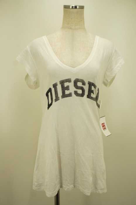 DIESEL (ディーゼル) ロゴプリントVネックカットソー レディース トップス