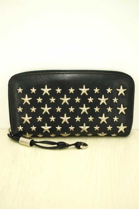 JIMMY CHOO （ジミーチュウ） Filipa パテントレザースタースタッズウォレット ラウンドジップ長財布 メンズ ファッション雑貨