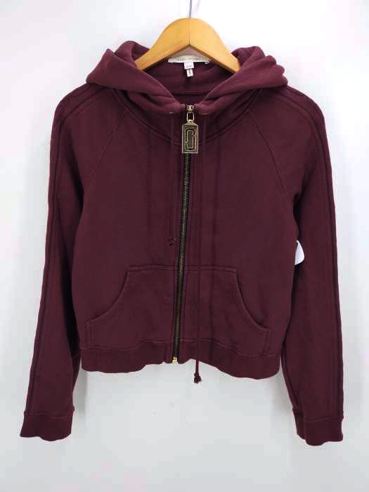 MARC JACOBS（マークジェイコブス） Logo Embroidered Sleeve Shrunken Zip Hoodie In Burgundy レディース トップス