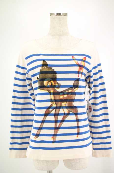 UNITED ARROWS×DISNEY (ユナイテッドアローズ×ディズニー) キャラクタープリント入りボーダー柄ロングスリーブボートネックTシャツ レディース トップス