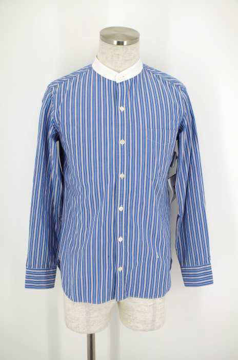 ACROSS THE VINTAGE （） ストライプ柄バンドカラーボタンシャツ メンズ トップス