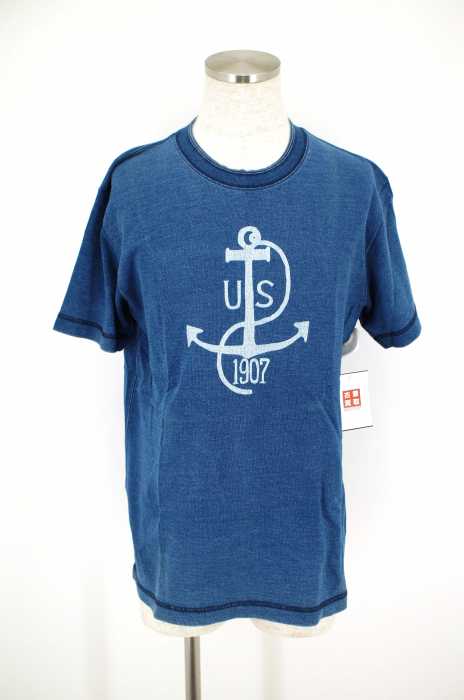 HOUSTON （ヒューストン） インディゴ染プリント入り半袖Tシャツ メンズ トップス