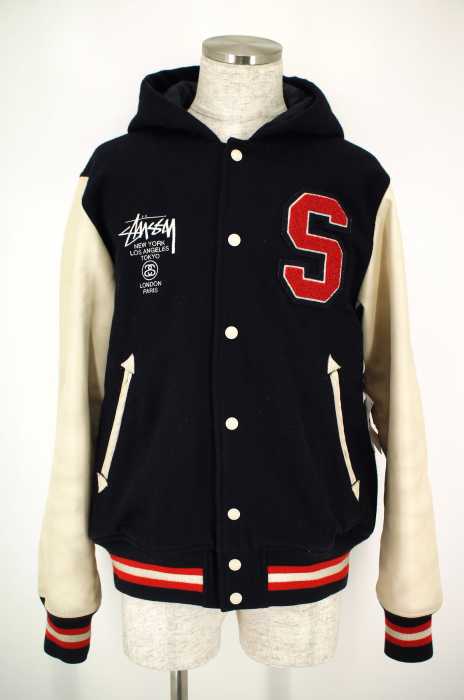 STUSSY （ステューシー） 刺繍ロゴ入りワッペンデザインレザー切替スタジアムジャケット メンズ アウター