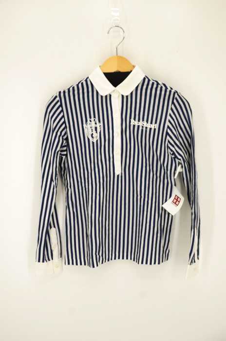 Paul Stuart Sport ポールスチュアートスポーツ ロゴ刺繍入り ストライプロングスリーブポロシャツ レディース トップス ブランド古着買取販売バズストア