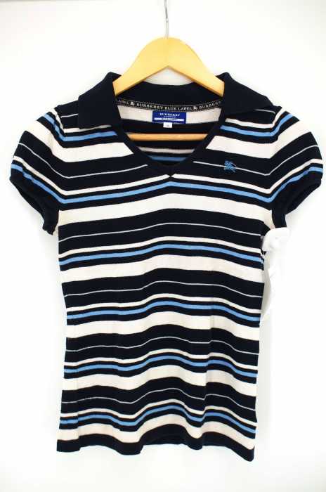 BURBERRY LONDON BLUE LABEL （バーバリーロンドンブルーレーベル） バックプリント マルチボーダーニットポロシャツ レディース トップス
