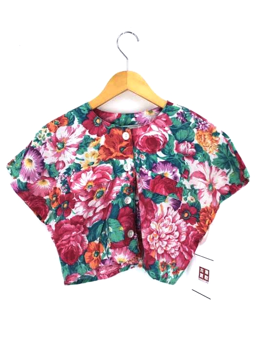 USED古着（ユーズドフルギ） USA製 stuart alan petites 花柄ノーカラークロップドシャツ レディース トップス