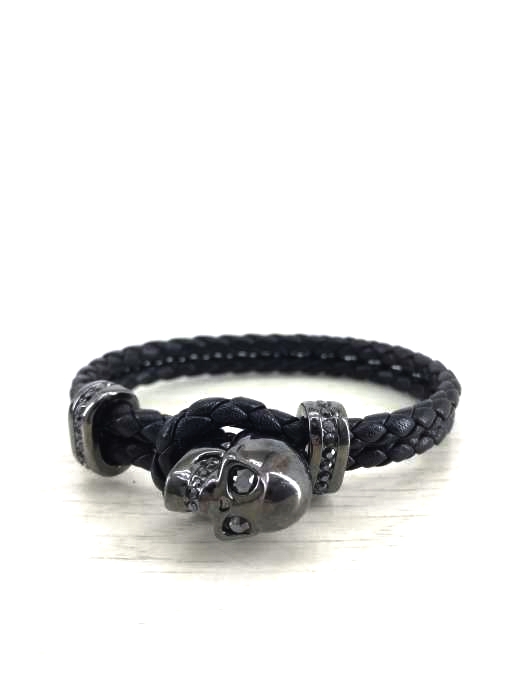 SWAROVSKI（スワロフスキ） 編み込みレザー スカル ブレスレット レディース アクセサリー
