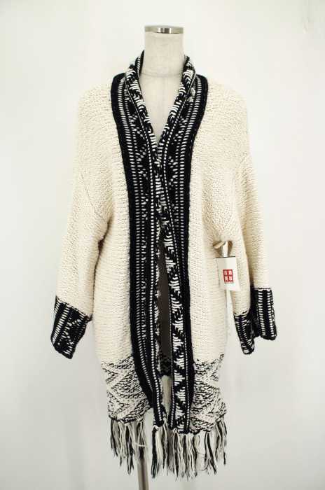 ZARA KNIT （ザラニット） フリンジニットショールカラーカーディガン レディース トップス