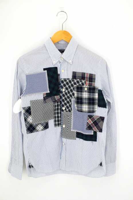 COMME des GARCONS HOMME （コムデギャルソンオム） AD2014　フロントチェックパッチワークストライプシャツ メンズ トップス