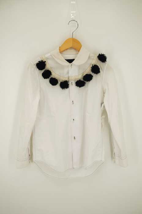 tricot COMME des GARCONS （トリココムデギャルソン） AD2014 トリコスペシャル ラウンドカラー 異素材切替 ポンポン装飾 レディース トップス
