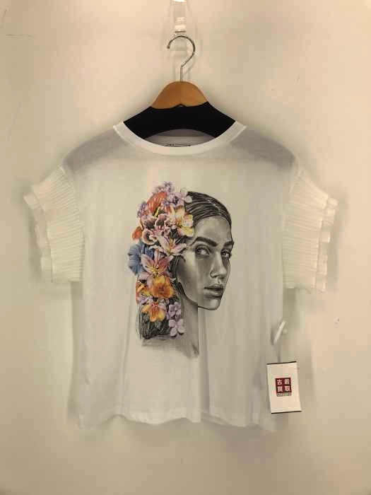 ZARA(ザラ) フェイスイラストプリントクルーネック半袖Tシャツ レディース トップス
