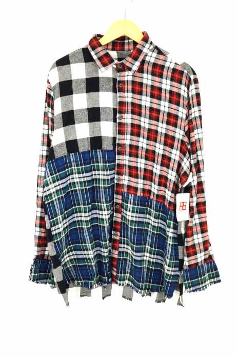 ZARA MAN （ザラマン） チェック柄 カットオフ パッチワークネルシャツ メンズ トップス