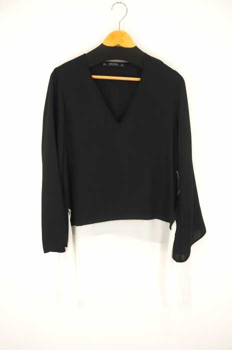 ZARA BASIC （ザラベーシック） Vネック バイカラーシフォンブラウス レディース トップス