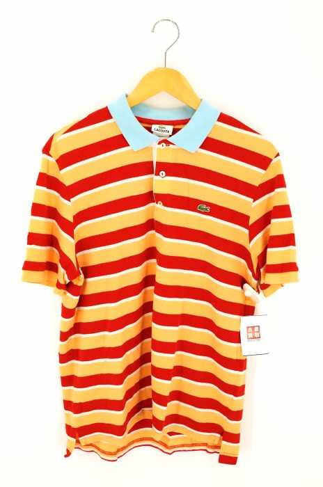 LACOSTE （ラコステ） ワッペン付き 鹿の子 ボーダー柄ポロシャツ メンズ トップス