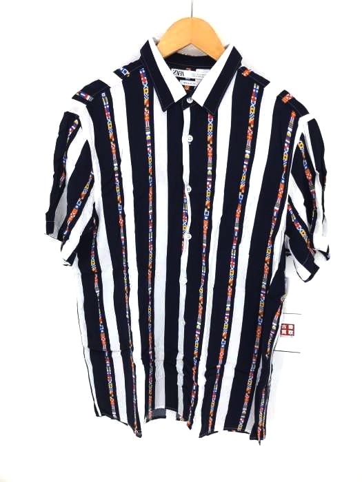 ZARA（ザラ） 国旗 レーヨンストライプシャツ メンズ トップス
