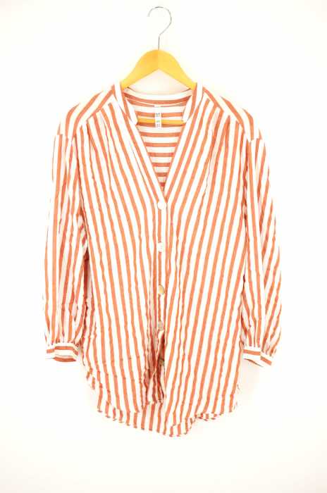 ZARA trf collection（ザラ ティーアルエフ コレクション） シェルボタン ストラップ柄 Vネックブラウス レディース トップス