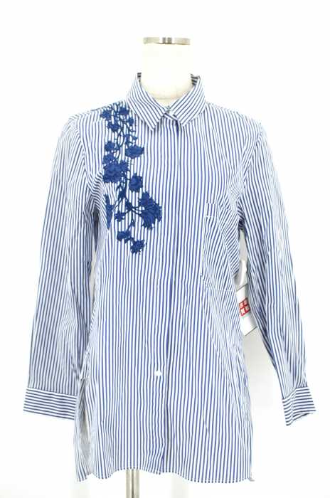 ZARA WOMAN （ザラ ウーマン） 花刺繍ストライプ柄ボタンシャツ レディース トップス