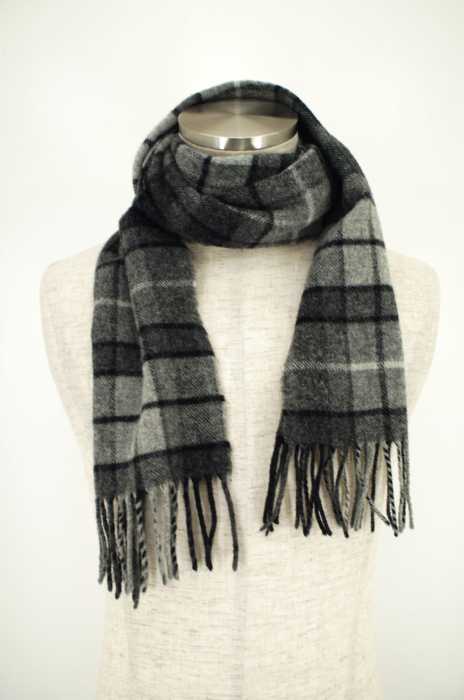 Glen Lossie チェック柄ウールマフラー メンズ ファッション雑貨