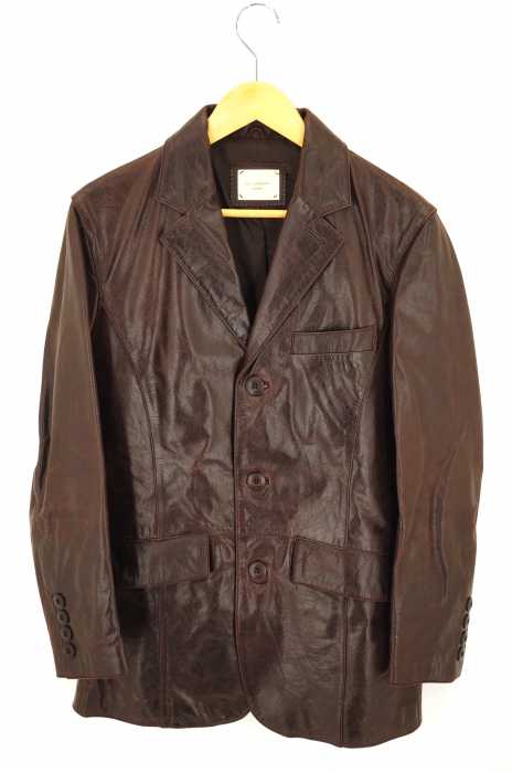 THE SUIT COMPANY （スーツカンパニー） カウレザーノッチドラペルクラック加工3Bテーラードジャケット メンズ アウター